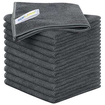 SINLAND Microfiber Rag Absorbent Cleaning Cloth Kitchen Dish Cloth Quick Dry Streak Free Dish Rags Glass Cloths 12inchx12inch 12 Pack Grey