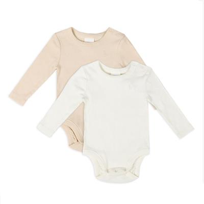 Bilbi 2 Pack Bodysuit Long Sleeve Ribbed Organics White/Natural | All in Ones | Baby Bunting AU
