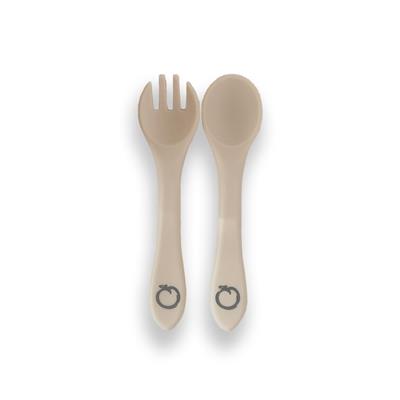 Plum Silicone Spoon & Fork Set - Sand - 2 Pack | Cutlery | Baby Bunting AU