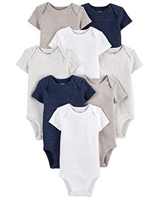 Simple Joys by Carters Unisex Babies Short-Sleeve Bodysuit, Pack of 8, Navy Heather/White/Oatmeal, 6-9 Months