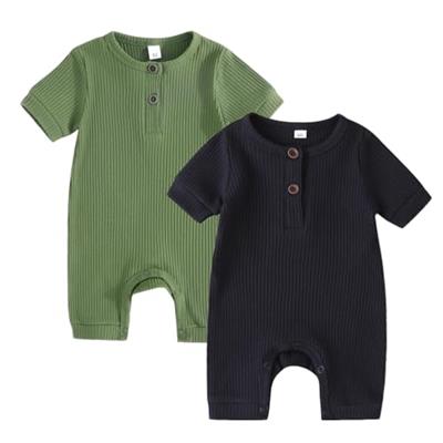 Bafeicao Baby Boy Girl 2 Pack Solid Romper Ribbed Short Sleeve Bodysuit Jumpsuit Infant Knitted Outfits Clothes, Navy+Dark Green, 6-12M