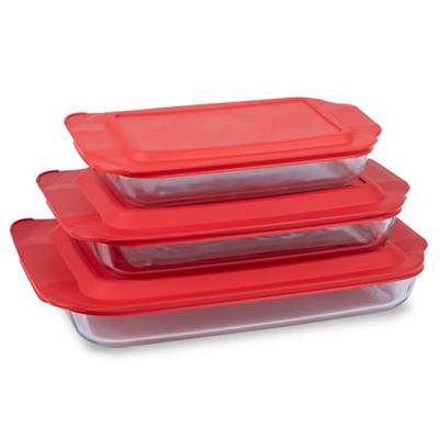 Pyrex Basics 6-Piece Glass Baking Dishes With Lids, (2 QT, 3 QT, 4.8 QT) Bakeware Sets, Freezer and Microwave Safe