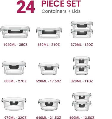 Amazon.com: FineDine 24 Piece Glass Storage Containers with Lids - Leak Proof, Dishwasher Safe Glass Food Storage Containers for Meal Prep or Leftover