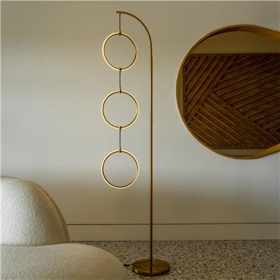 Brightec Nova 74 in. Dimmable LED Arc Standing Floor Lamp with 3 Ring-Style Pendant Lights