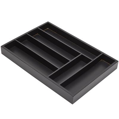 Bamboo Silverware Drawer Organizer Tray for Kitchen (Black, 17 x 12 In)