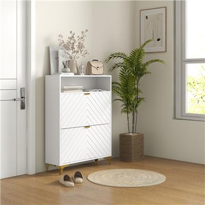 HOMCOM Narrow Shoe Cabinet with 2 Flip Drawers, Entryway Slim Shoe Storage Cabinet with Adjustable S