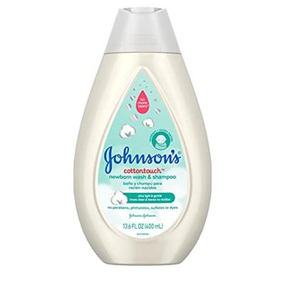 Johnsons Baby CottonTouch Newborn Body Wash & Shampoo, Gentle & Tear-Free, Made with Real Cotton, Gently Washes Away Dirt & Germs, Sulfate- & Paraben