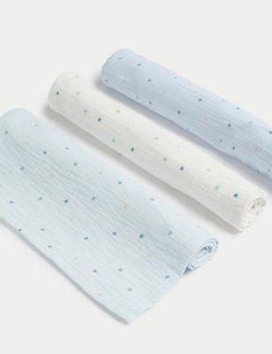 Buy 3pk Pure Cotton Star Muslin Squares | M&S Collection | M&S