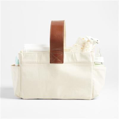 Canvas Diaper Caddy Organizer with Brown Leather Handle + Reviews | Crate & Kids