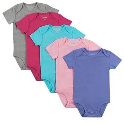 Hanes Unisex Baby Bodysuits, Ultimate Flexy Short Sleeve For Boys & Girls, 5-pack, Pink Turq Purple Set, 12-18 Months US