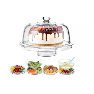 6-in-1 Acrylic Cake Stand Serving Bowl Punch Bowl Tray & More - Clear