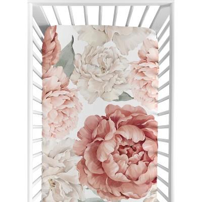 Sweet Jojo Designs Girl Baby Fitted Crib Sheet Peony Floral Garden Pink And Ivory : Target
