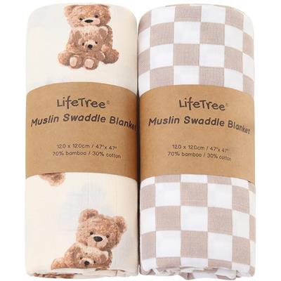 Amazon.com: LifeTree Muslin Swaddle Blankets Neutral, Baby Swaddling Wrap Nursery Blanket for Boys & Girls Unisex, Soft 70% Viscose from Bamboo and 30