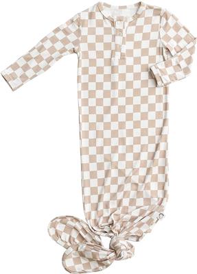 Amazon.com: UPTON AVE Checkered Knotted Gown Baby Newborn, Viscose derived from Bamboo, Infant Sleeper Mittens, Baby Girl, Baby Boy, Soft Fabric: Clot