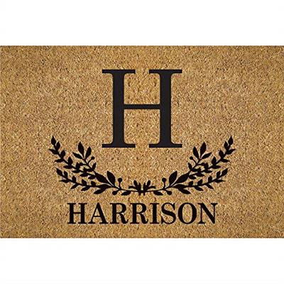 Initial and Name Personalized Doormat - Brown Custom Entry Door Mat with Name Printing on Durable 1/8 Thick Low Profile Welcome Mat, Indoor Outdoor,