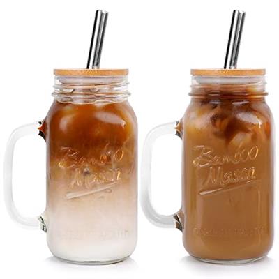 ANOTION Mason Jar with Lid and Straw, 24oz Regular Mouth Mason Jars with Handle Drinking Glasses Tumbler Reusable Cups Smoothie Water Bottles for Iced