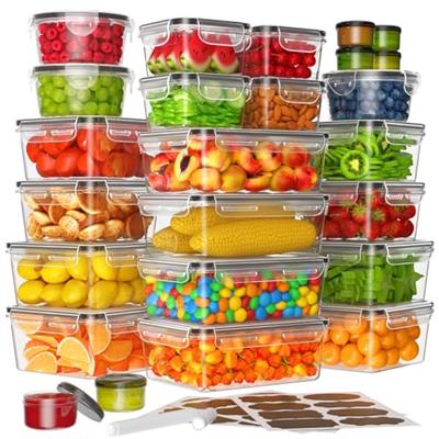 KEMETHY 50-Piece Large Food Storage Containers with Lids Airtight (25 Containers & 25 Lids), Kitchen Organization, Meal Prep, Reusable, Stackable, BPA