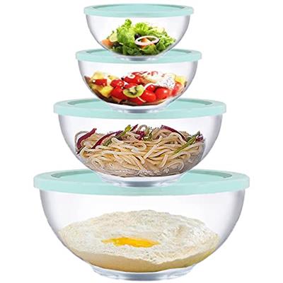 Homwin Glass Mixing Bowls with Lids Set, 8 Pieces Glass Salad Bowl Set with Lids(0.6QT,1.1QT,2.2QT,4QT) High Brosilicate Microwave Bowls for Kitchen B