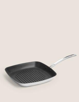 Stainless Steel 27cm Large Non-Stick Griddle Pan | M&S Collection | M&S