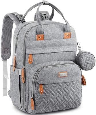 BabbleRoo Baby Changing Bag Backpack, Nappy Changing Back Pack Diaper Bags with Changing Mat & Pacifier Holder for Mom & Dad (Light Grey) : Amazon.co.
