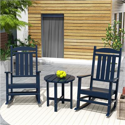 Polytrends Laguna 3-Piece Poly Weather-Resistant Rocking Chairs with Side Table Set