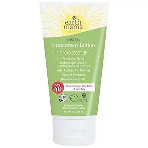 Amazon.com: Earth Mama Baby Mineral Sunscreen Lotion SPF 40 | Reef Safe, Non-Nano Zinc, Natural Water Resistant Sun Cream for Babies, Kids & Adults, 3