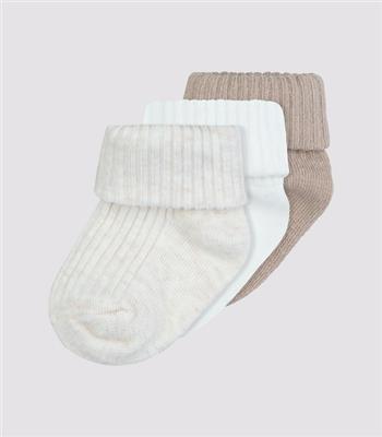 Baby Organic Cotton Turn Over Rib Cuff Socks 3 Pack - Underworks - Oat, white, latte | Target Australia