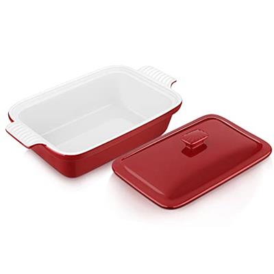 vancasso Blossom Casserole Dish With Lid, 12x7 Lasagna Pan Deep with Lid, 1.9 Quart baking dish with lid Ceramic Casserole Dish Set, Oven, Microwave S