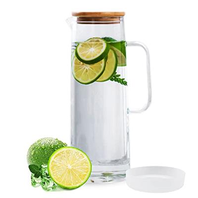 hjn Glass Pitcher with Lid Glass Water Carafe with Handle, Fridge Water Jug Cold or Hot Beverages, I