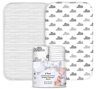 100% Organic Cotton 2 Pk of Bedside Sleeper Bassinet Fitted Mattress Sheets for Mika Micky, Baby Delight, Ronbei, Chicco, KoolerThings, Cloud Baby, AM