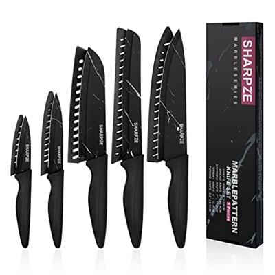 Kitchen Knife Set of 5 | Ultra Sharp Stainless Steel Blade I Kitchen Knives with Ergonomic Handle & Sheaths Include Peeling, Utility, Santuko, Bread,