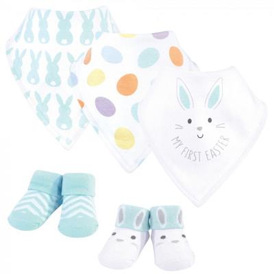 Hudson Baby Infant Cotton Bib and Sock Set 5pk, Neutral 1St Easter, One Size - Walmart.com