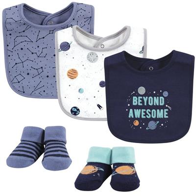 Hudson Baby Unisex Baby Cotton Bib and Sock Set, Space, One Size - Walmart.com