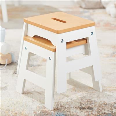 Wooden Stools - Set of 2 (White/Natural)- Melissa and Doug