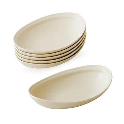 WENSHUO Oval Boat-shaped Platter, Ceramic Plate for Snacks, Food, Cookies, Dessert, Salad, 8.5 Inch Set of 6, Matte Crème
