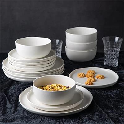 AmorArc Ceramic Dinnerware Sets, Wavy Rim Stoneware Plates and Bowls Sets, Highly Chip and Crack Resistant | Dishwasher & Microwave & Oven Safe Dishes