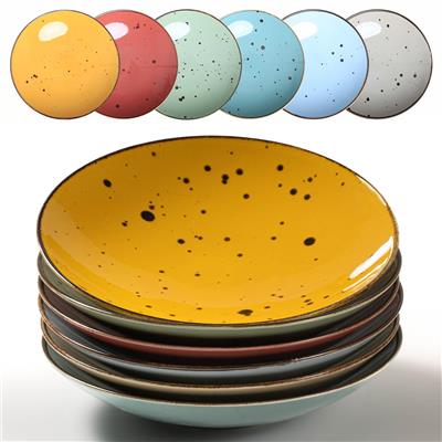 Esfour 8.1 Porcelain Pasta bowl, 26 Ounces Salad Bowls, Microwave & Dishwasher Safe, Sturdy & Stackable, Set of 6 Ceramic bowls Plates Set, Wide Shal