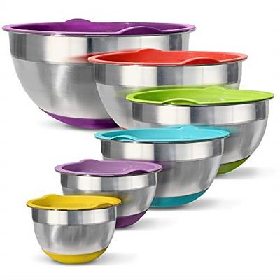 HOMEARRAY Stainless Steel Mixing Bowls with Lids – Non-Slip Bottoms, Nesting for Space Saving Storage, Polished Mirror Finish, Ideal for Cooking, Baki