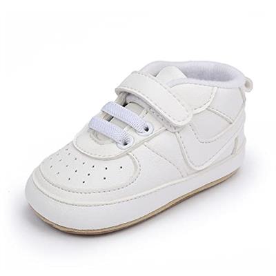 Clowora Unsex Baby Shoes Boys Girls Infant Sneakers Non-Slip Soft Rubber Sole Toddler Crib First Walker Lightweight Shoes(A02/White,3-6 Months)