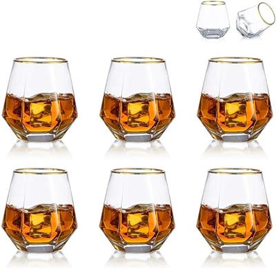 Diamond Whiskey Glasses Set of 6 Water Juice Tumbler Tilted Scotch Glass 300ml Whisky Glass Modern Look Glassware for Bourbon/Rum/Bar Tumbler : Amazon