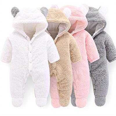 Newborn Baby Cartoon Bear Snowsuit Winter Coat Fleece Hooded Romper Jumpsuit (3-6Month, White)