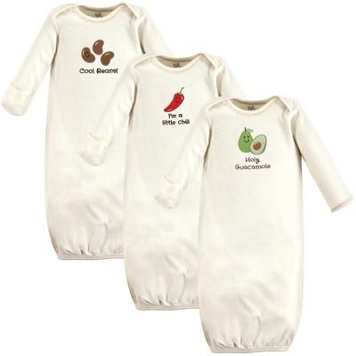 Touched By Nature Baby Organic Cotton Long-sleeve Gowns 3pk, Guacamole, 0-6 Months : Target