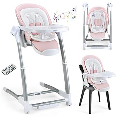 INFANS 3 in 1 Baby High Chair, Electric Baby Swing, Infant Dining Booster Seat with Remote Control, One-Hand Removable Tray, Double Cushion, Multifunc