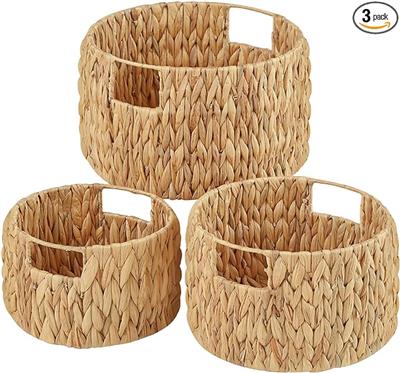 Amazon.com: Vagusicc Wicker Storage Basket, Hand-Woven Water Hyacinth Large Round Woven Basket With Handles, Wicker Baskets for Organizing/Storage, 3-