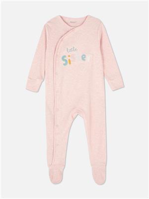 Newborn Girls Pink Little Sister Embroidered Sleeper | Primark