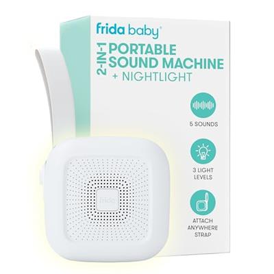 Frida Baby 2-in-1 Portable Sound Machine for Baby + Nightlight | White Noise Sound Machine for Baby with 5 Soothing Sounds & 3 Nightlight Modes | Trav