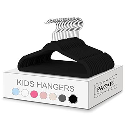 BAGAIL Kids Velvet Hangers 14 Inches Childrens Clothes Hangers Non-Slip Baby Hangers for Infant/Toddler (Black,50pack)