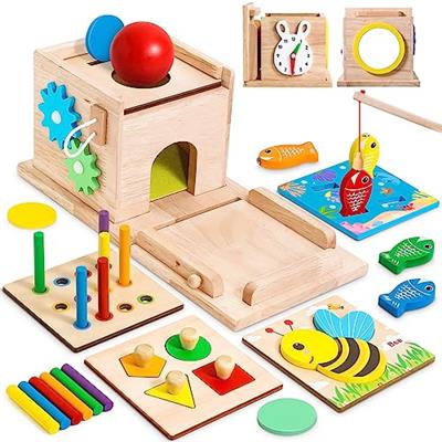 RIANEAN 8-in-1 Montessori Wooden Toy Set for Babies - Shape Sorter, Coin Box, Object Permanence Box for Toddlers 12-18 Months - Birthday Gift