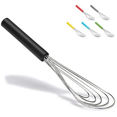 Flat Whisk Silicone Handle Non Slip 10 - 5 Wires Whisk with 10 Heads for Kitchen Cooking Color by Jell-Cell (Black)