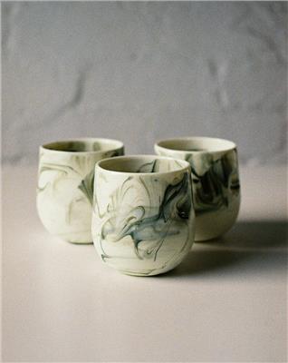Green Marbled Kumo Cup - Milly Dent- Set of 3